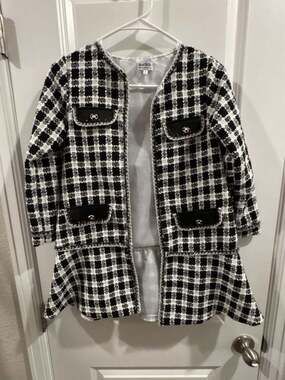 Blueberi Boulevard Black and White Tweed Peplum Jacket Size 8